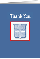 Cross on Blue Shield Thank You Blank Inside card