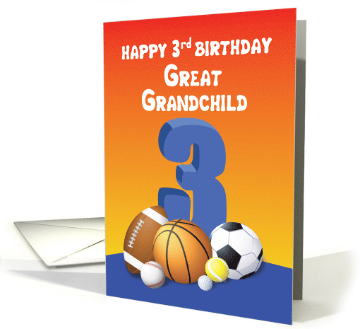 Great Grandchild, Boy 3rd Birthday Sports Balls card (1620086)