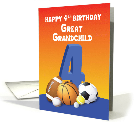 Great Grandchild, Boy 4th Birthday Sports Balls card (1620088)