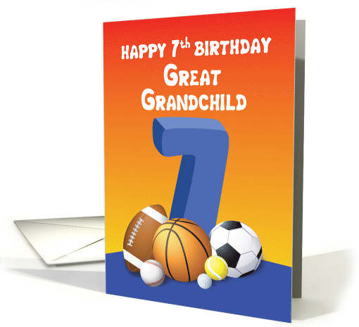 Great Grandchild, Boy 7th Birthday Sports Balls card (1620094)