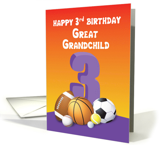 Great Grandchild, Girl 3rd Birthday Sports Balls card (1620118)