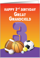Great Grandchild, Girl 3rd Birthday Sports Balls card