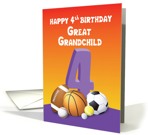 Great Grandchild, Girl 4th Birthday Sports Balls card (1620122)