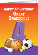 Great Grandchild, Girl 4th Birthday Sports Balls card
