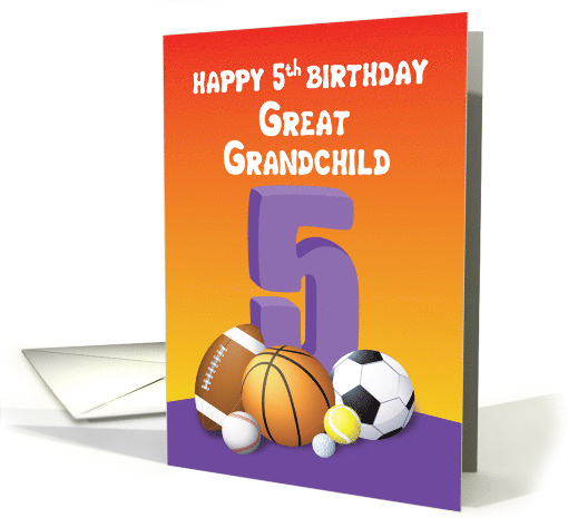 Great Grandchild, Girl 5th Birthday Sports Balls card (1620124)