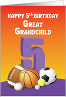 Great Grandchild, Girl 5th Birthday Sports Balls card