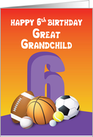 Great Grandchild, Girl 6th Birthday Sports Balls card