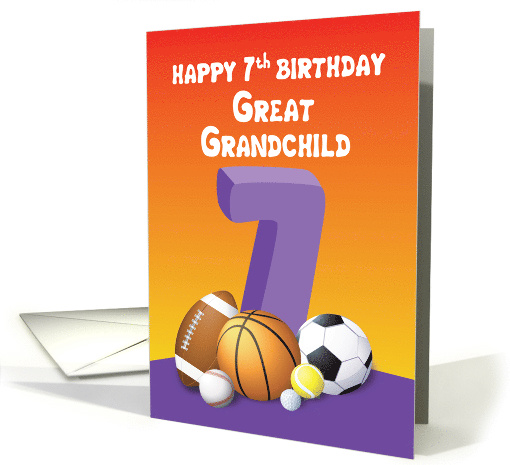 Great Grandchild, Girl 7th Birthday Sports Balls card (1620128)