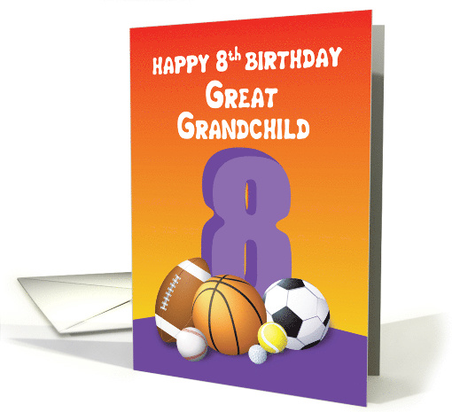 Great Grandchild, Girl 8th Birthday Sports Balls card (1620130)