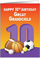 Great Grandchild, Girl 10th Birthday Sports Balls card