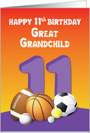 Great Grandchild, Girl 11th Birthday Sports Balls card