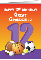 Great Grandchild, Girl 12th Birthday Sports Balls card