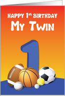 My Twin Brother 1st Birthday Sports Balls card