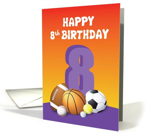 Girl 8th Birthday Sports Balls card (1623236)