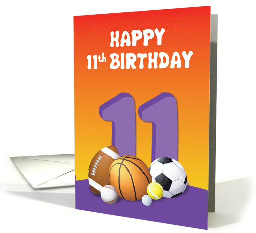 Girl 11th Birthday Sports Balls card (1623242)