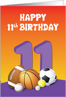 Girl 11th Birthday Sports Balls card