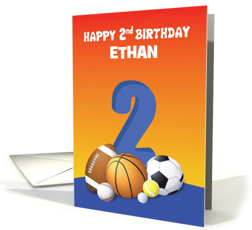 Custom Name Boy 2nd Birthday Sports Balls card (1623248)