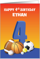 Custom Name Boy 4th Birthday Sports Balls card