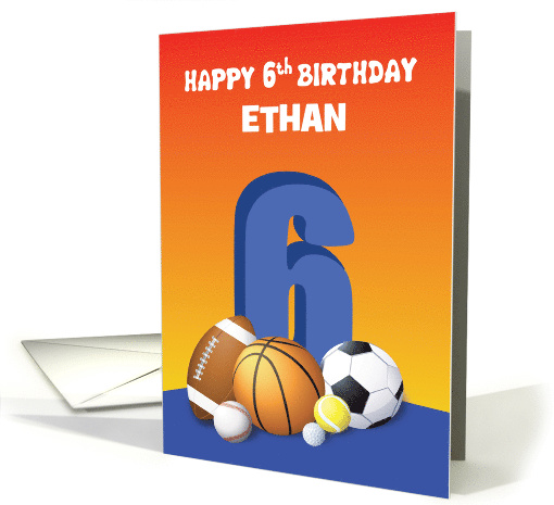 Custom Name Boy 6th Birthday Sports Balls card (1623256)