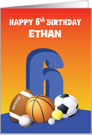 Custom Name Boy 6th Birthday Sports Balls card