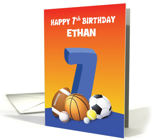 Custom Name Boy 7th Birthday Sports Balls card (1623258)