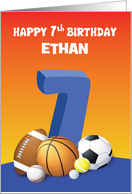 Custom Name Boy 7th Birthday Sports Balls card