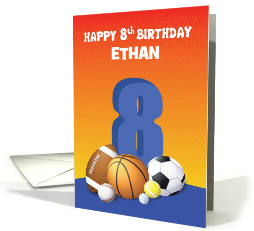 Custom Name Boy 8th Birthday Sports Balls card (1623260)