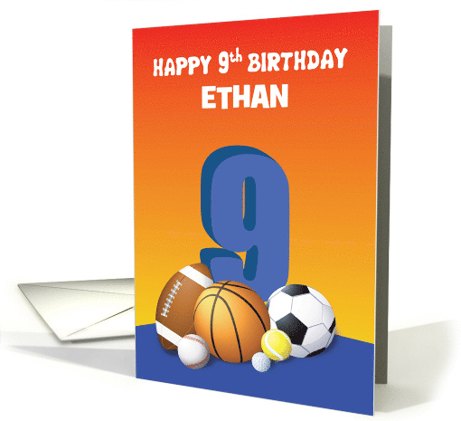 Custom Name Boy 9th Birthday Sports Balls card (1623262)