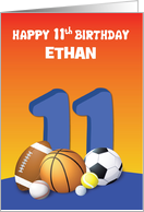 Custom Name Boy 11th Birthday Sports Balls card
