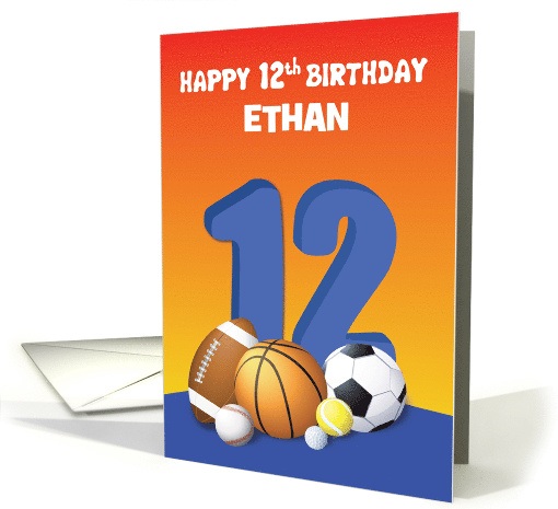 Custom Name Boy 12th Birthday Sports Balls card (1623268)