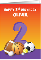Custom Name Girl 2nd Birthday Sports Balls card