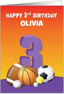 Custom Name Girl 3rd Birthday Sports Balls card