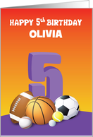 Custom Name Girl 5th Birthday Sports Balls card