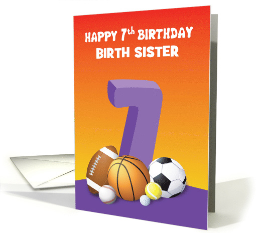 Custom Relation Birth Sister Girl 7th Birthday Sports Balls card
