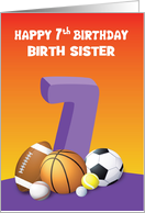 Custom Relation Birth Sister Girl 7th Birthday Sports Balls card