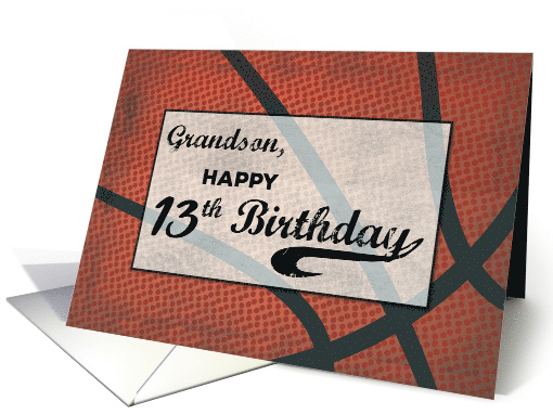 Grandson 13th Birthday Basketball Large Distressed Sports Ball card