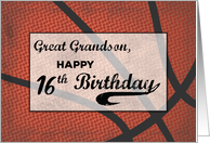 Great Grandson 16th Birthday Basketball Large Distressed Sports Ball card