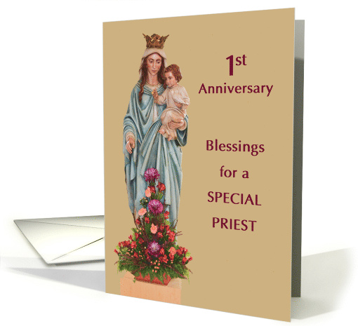 First Ordination Anniversary with Mary and Jesus and Flowers card