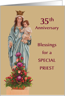 Thirty-Fifth Ordination Anniversary with Mary and Jesus and Flowers card