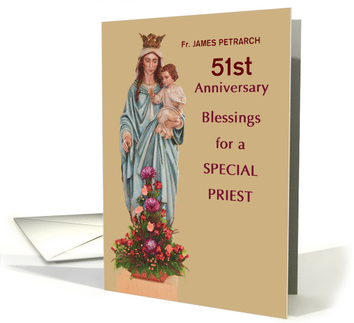 Custom Name and Year Fifty-First Ordination Anniversary with Mary card