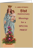 Custom Name and Year Fifty-First Ordination Anniversary with Mary card