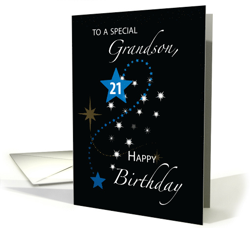 Grandson 21st Birthday Star Inspirational Blue and Black card