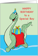 Boy Happy Birthday With Cute Dinosaur and Present card