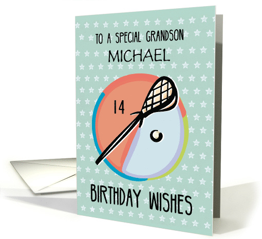 Grandson 14th Birthday Lacrosse Sport Personalize Name and Age card