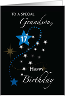 Grandson 17th Birthday Star Inspirational Blue and Black card