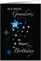 Grandson 20th Birthday Star Inspirational Blue and Black card