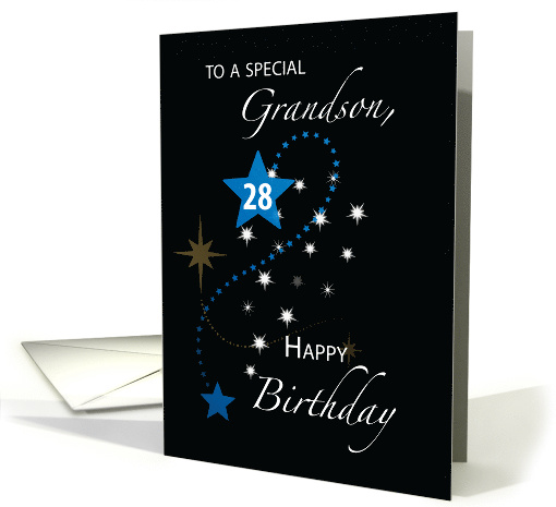 Grandson 28th Birthday Star Inspirational Blue and Black card