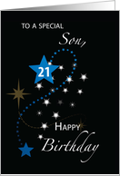 Son 21st Birthday Star Inspirational Blue and Black card