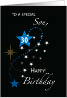 Son 30th Birthday Star Inspirational Blue and Black card