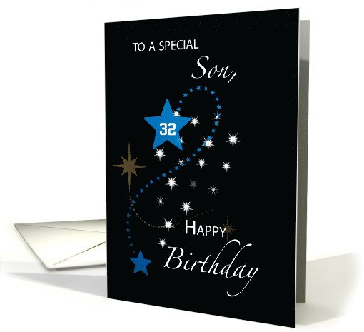 Son Custom Age 32nd Birthday Star Inspirational Blue and Black card